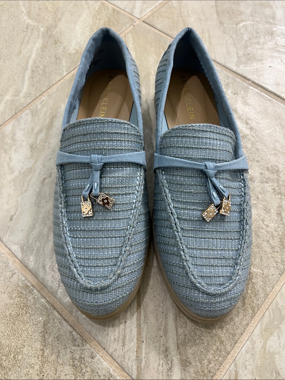Anne Klein Light Blue Woven Tassel Loafers